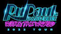 "RuPaul’s Drag Race: Werq the 2022 World Tour ", en text i rosa och blå färger på en svart bakgrund.