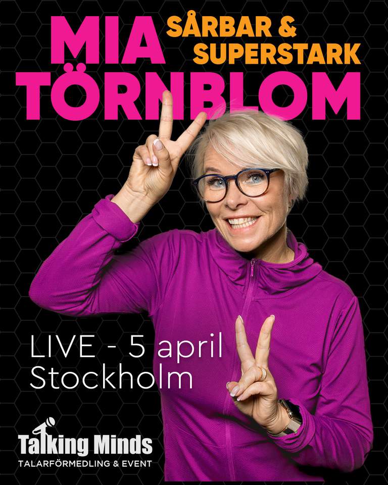 En bild på Mia Törnblom och information om evenemanget.