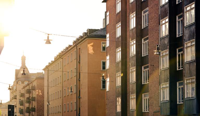 Södermalm i Stockholm. Utsikt över bostadshusen på Nytorgsgatan.