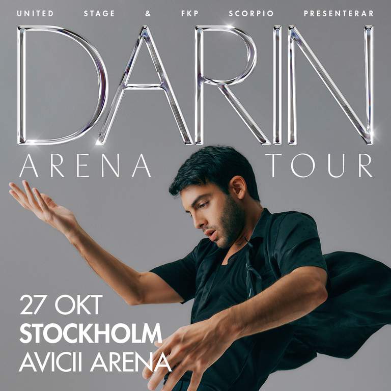 Ett foto på Darin och information om evenemanget.