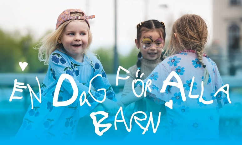 Tre barn som leker utomhus med texten "En dag för alla bar" skrivet över bilden.