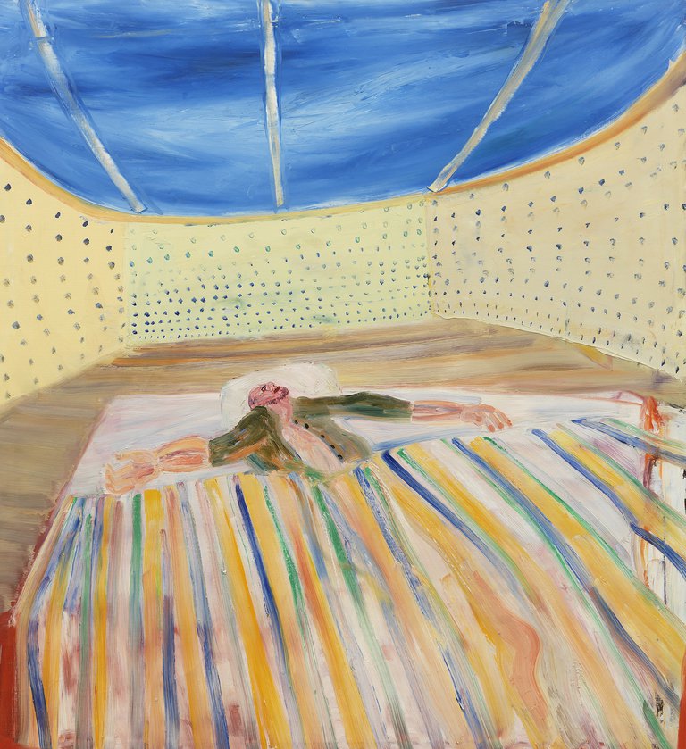 Målning som föreställer en person som ligger i säng.