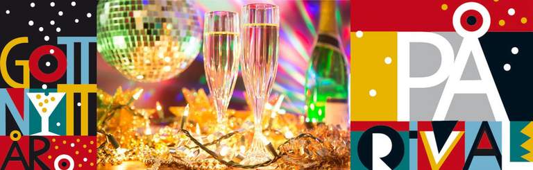 Champagneglas och festdekorationer.