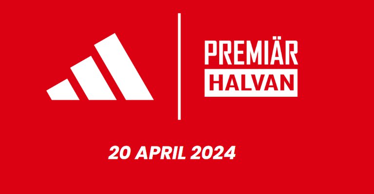 Texten "adidas Premiärhalvan 20 april 2024"