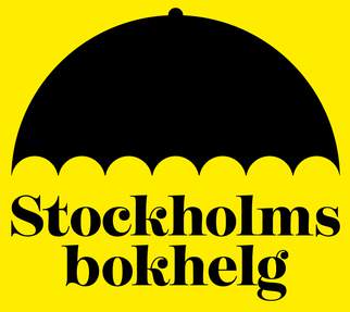 Affisch med texten Stockholms Bokhelg på en gul bakgrund med svar text.