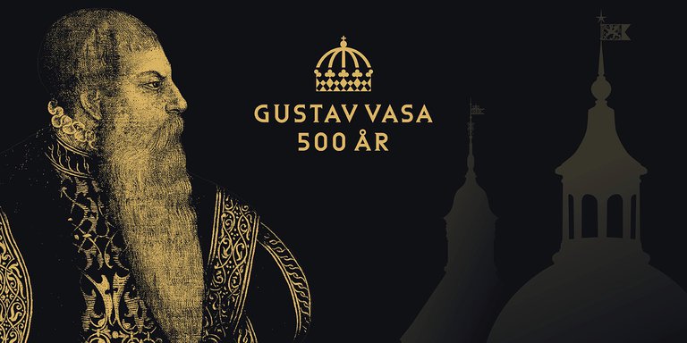 Gustav Vasa, ett slott och texten "Gustav Vasa 500 år".
