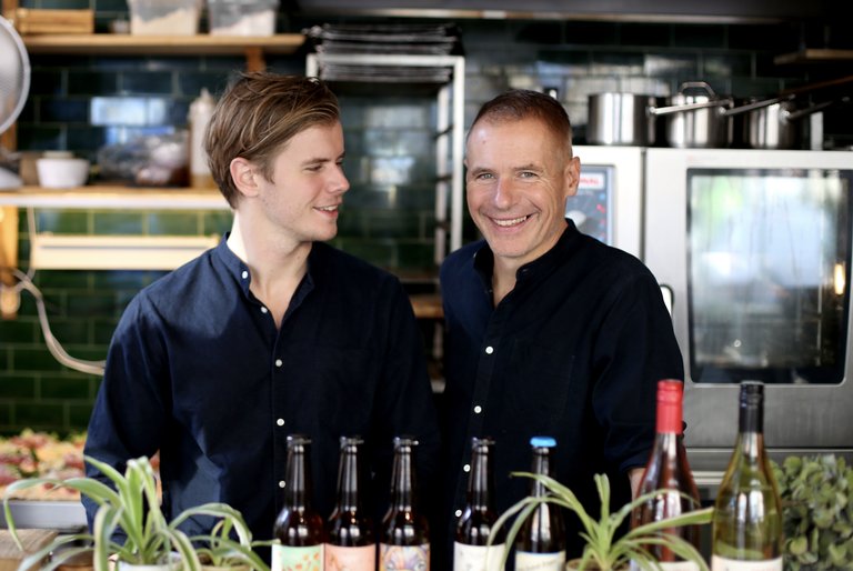 Restaurant owners Rune and Fabian in a kitchen