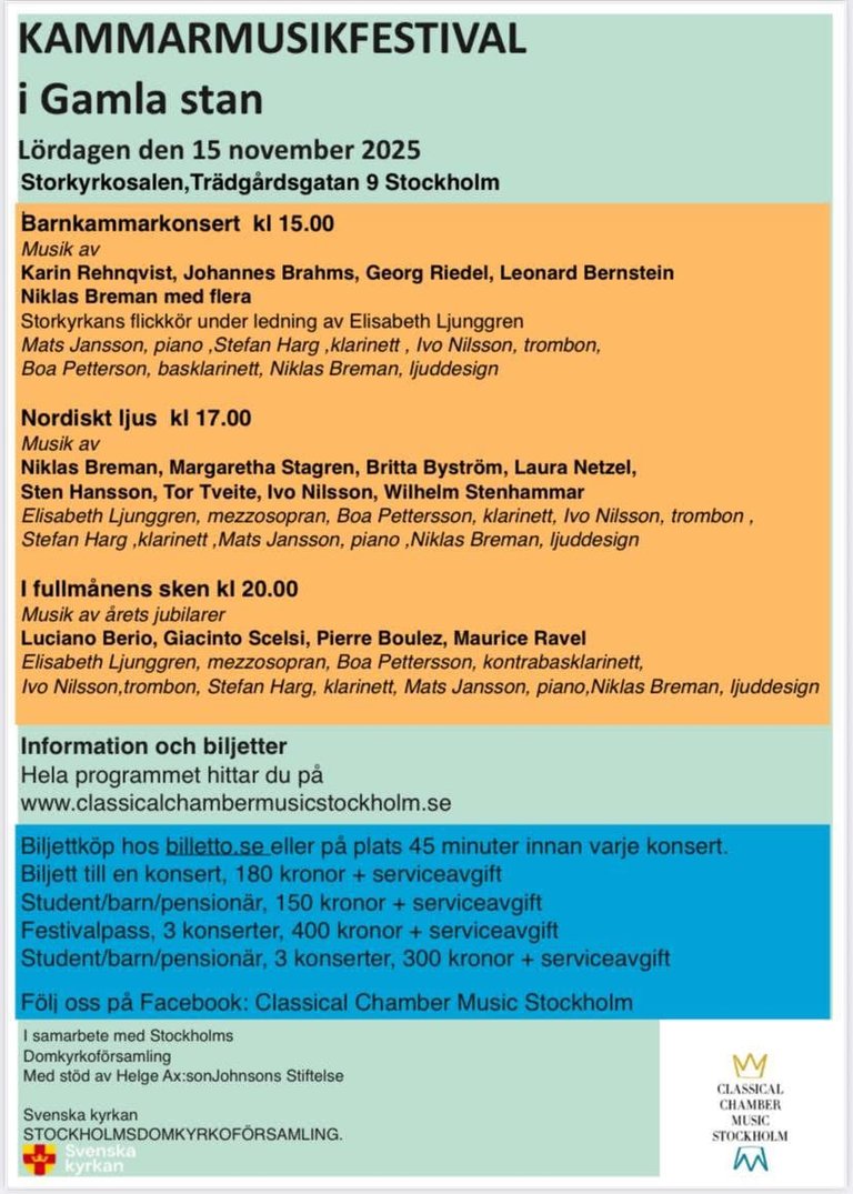 chamber music festival Old Town Stockholm 15 November 2025