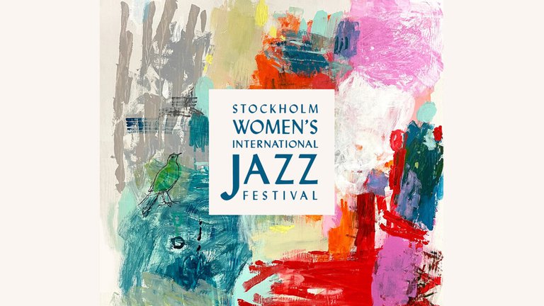 Texten "Stockholm Women’s International Jazz Festival" på en flerfärgad bakgrund.