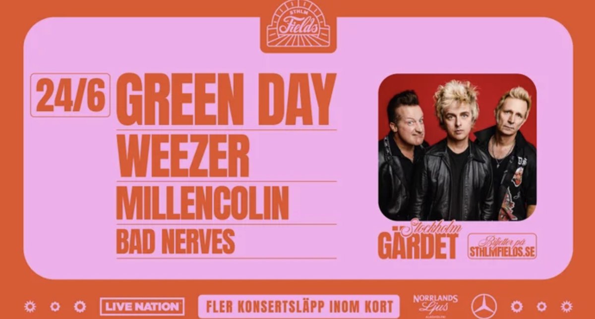 Bild till evenamnget STHLM FIELDS: Green Day+Weezer+Millencolin+Bad Nerves