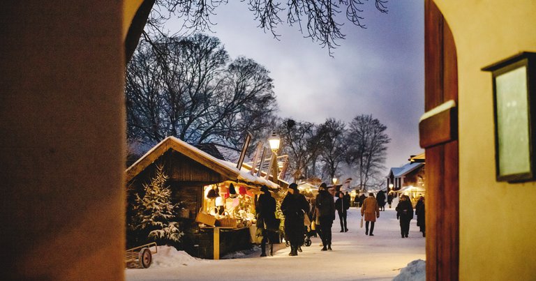 Besökare på julmarknad.