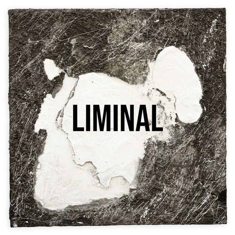 Svartvit evenemangsbild med utställningens namn "Liminal" i versaler