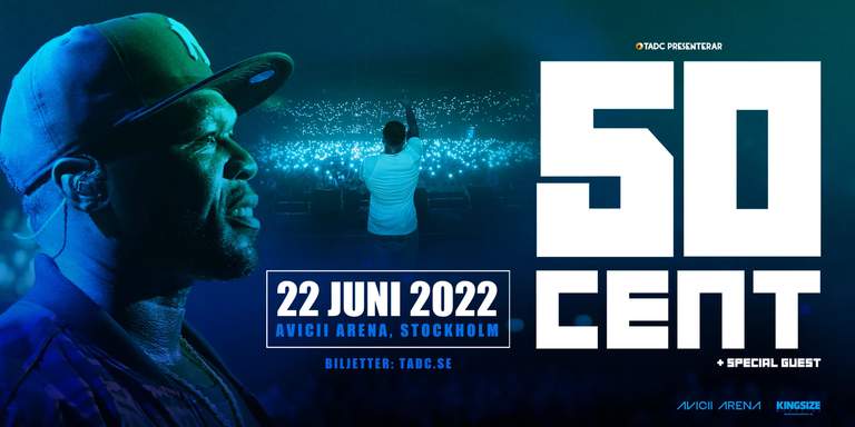 Foto av rapparen 50 Cent och informationen om evenemanget.