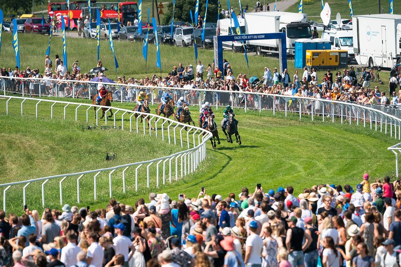 Full galopp under Nationaldagsgaloppen på Gärdet i centrala Stockholm år 2019.