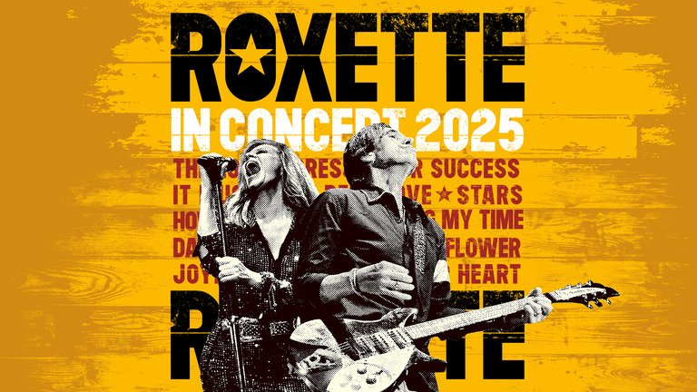 Roxette mot en gul bakgrund