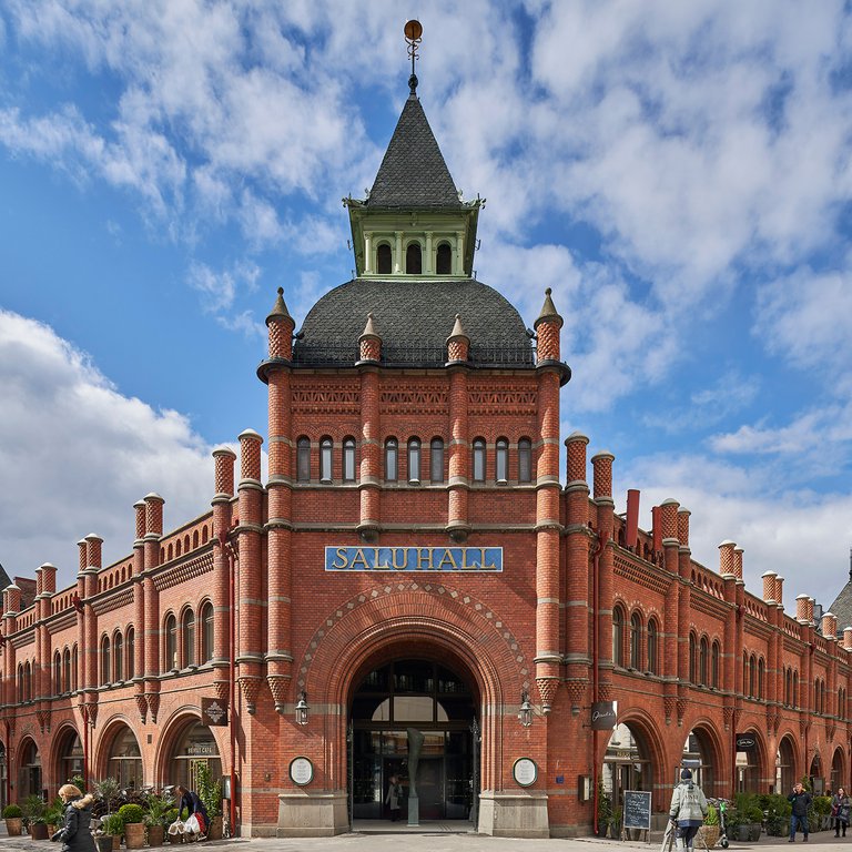 Arkitektur i Stockholm.. Östermalms Saluhall, fasad.