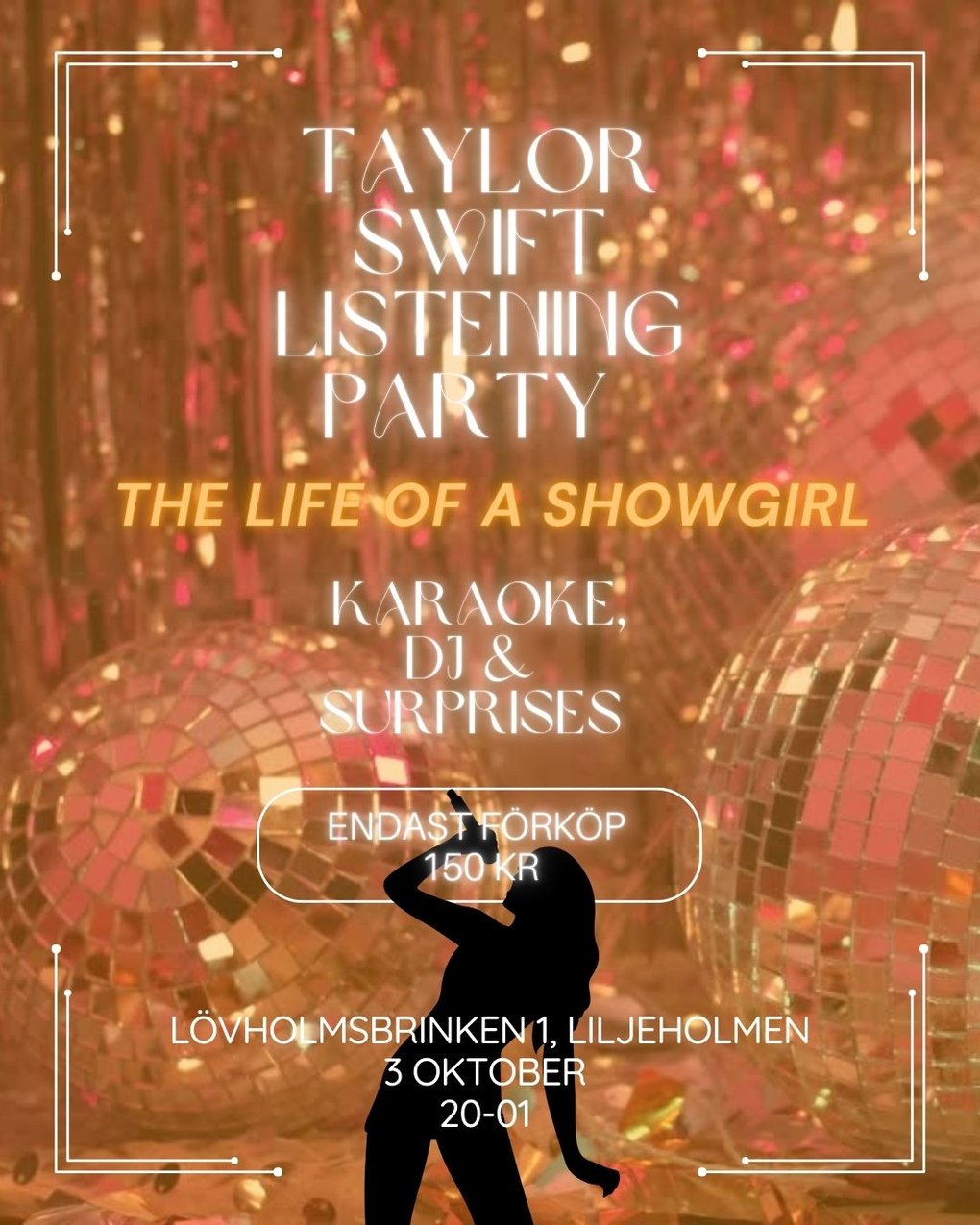 Evenemangsaffisch för ett s.k. "listening party" med Taylor Swifts musik