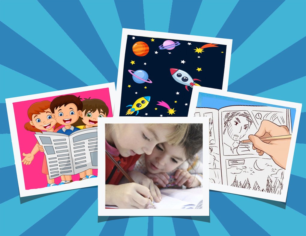 Barn som ritar serier.